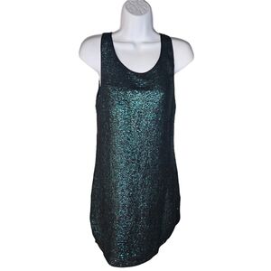 Renzo + Kai Mermaid Sequin Shift Dress Size XS Festival Summer Green Teal Black